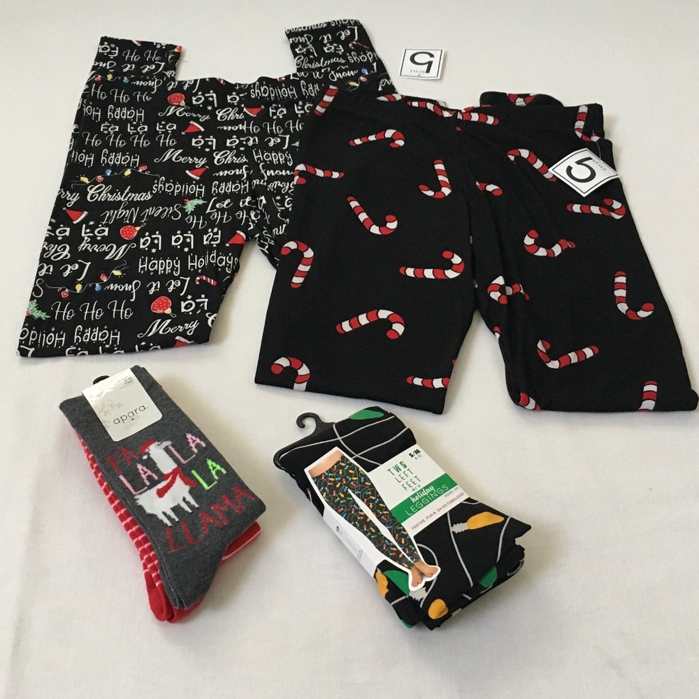 NWT Holiday 3 Pair Leggings & Llama Socks